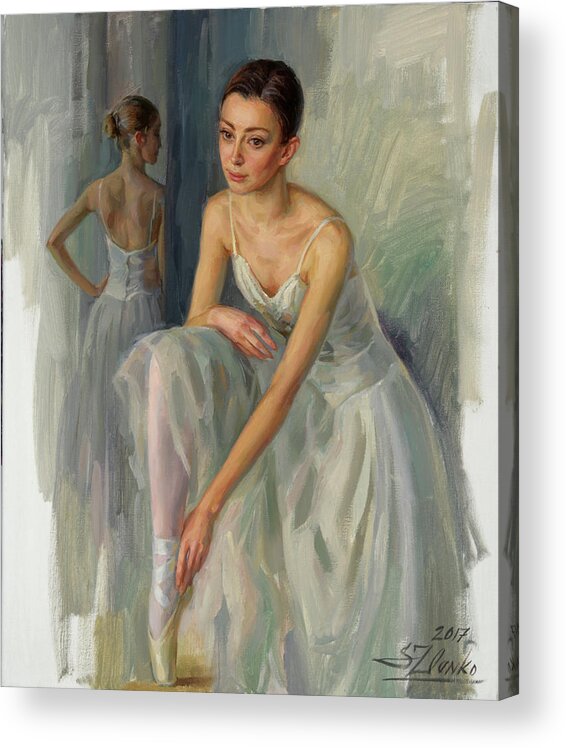 Ballet Acrylic Print featuring the painting Before a Rehearsal by Serguei Zlenko