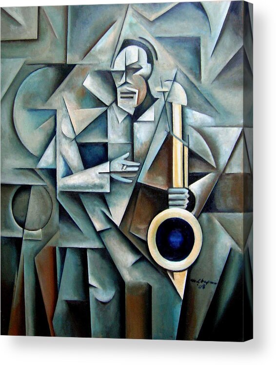 Jackie Mclean Jazz Saxophone Cubism Acrylic Print featuring the painting Bluesnik by Martel Chapman