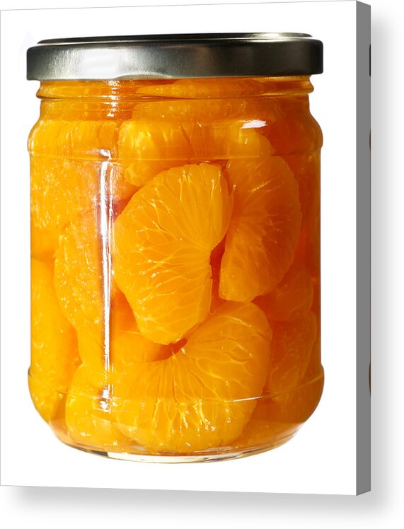 Canned Acrylic Print featuring the photograph Canned Mandarin Oranges in Glass Jar by Donald Erickson