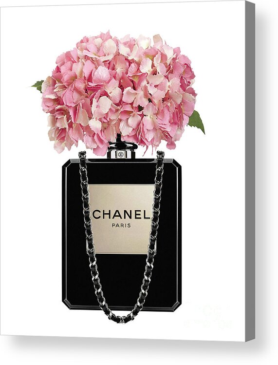 Chanel perfume bag with pink hydrangea 2 Acrylic Print by Del Art