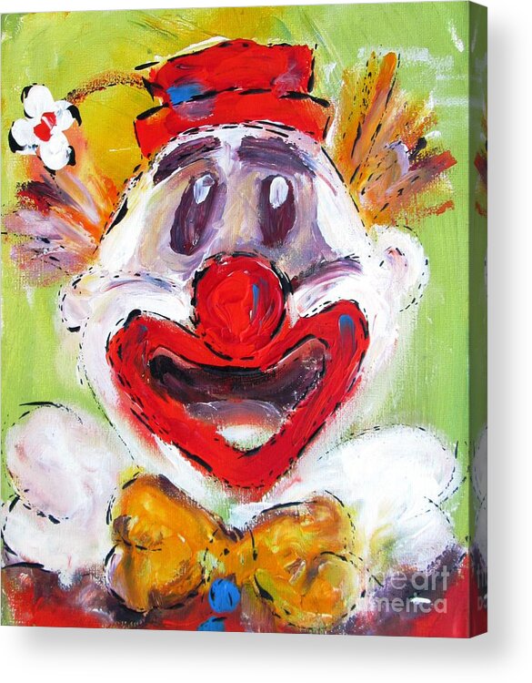 Exotic Clown Acrylic Print featuring the painting Colorful Clown by Mary Cahalan Lee - aka PIXI