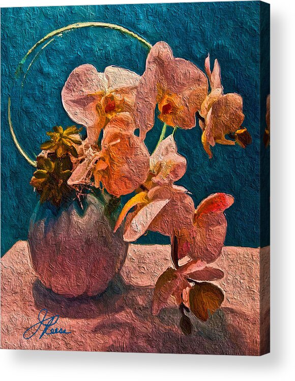 Blue Acrylic Print featuring the painting Designer Floral Arrangement by Joan Reese