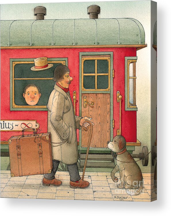 Dream Suitcase Train Trip Travel Acrylic Print featuring the painting Dream Suitcase by Kestutis Kasparavicius