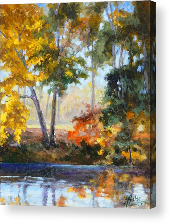 Saint Louis Paintings Acrylic Print featuring the painting Forest Park - Autumn reflections by Irek Szelag