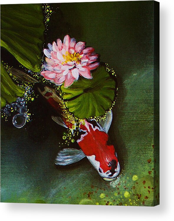 Koi Pond Acrylic Print featuring the painting Gathering In Light Up close #2 by Vivian Casey Fine Art