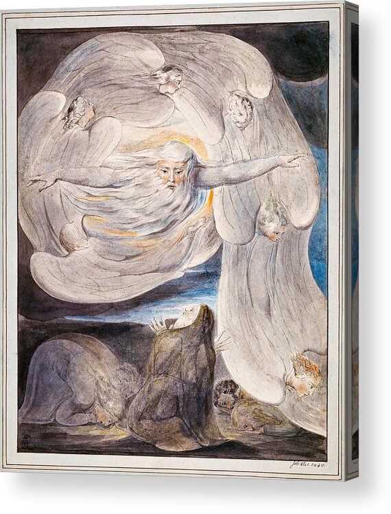 William Blake Acrylic Print featuring the painting Job Confessing His Presumption to God Who Answers from the Whirlwind by William Blake