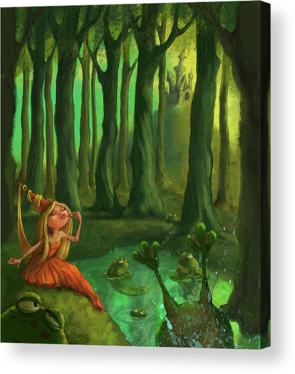 Princess Acrylic Print featuring the digital art Kissing Frogs by Andy Catling