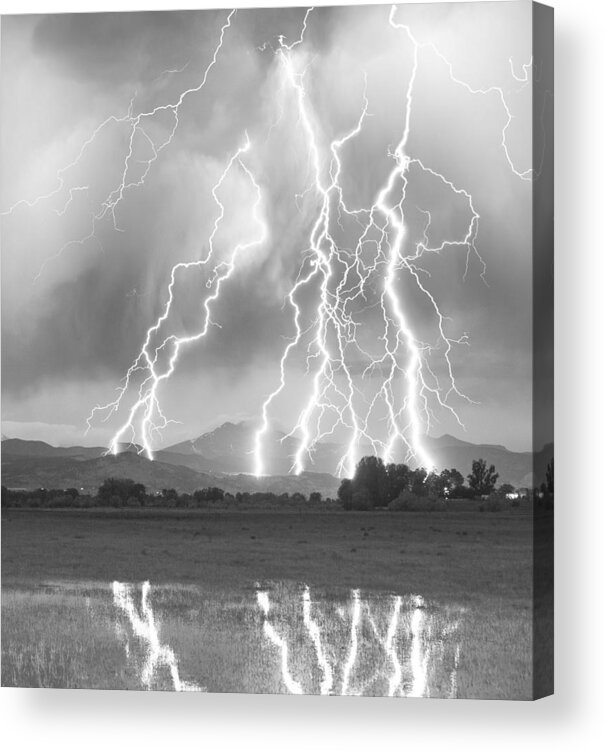 Foothills Acrylic Print featuring the photograph Lightning Striking Longs Peak Foothills 4CBW by James BO Insogna