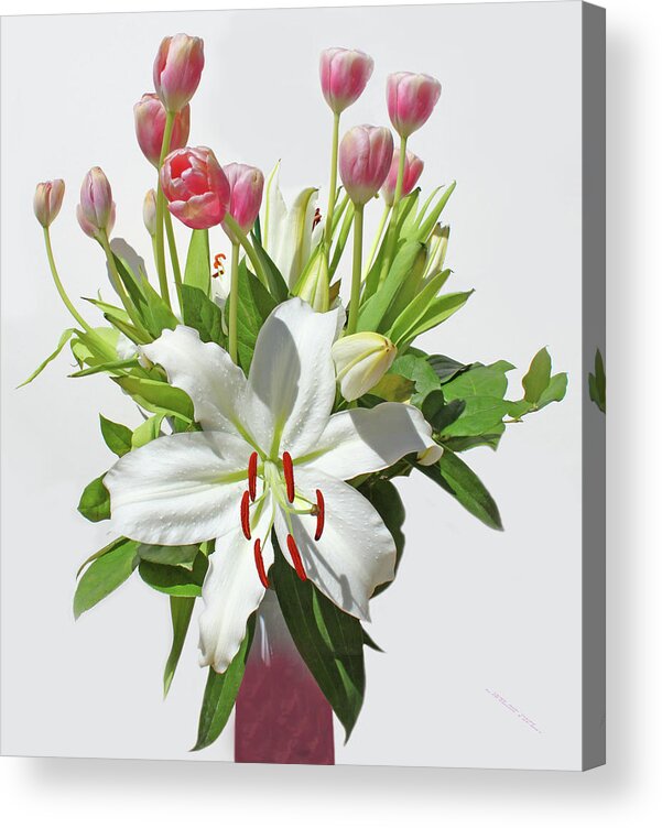 Flowers Acrylic Print featuring the photograph Lilies And Tulips by Carl Deaville