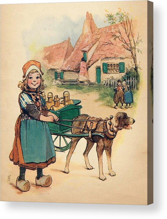 Dutch Acrylic Print featuring the painting Little Dutch Girl with Milk Wagon by Reynold Jay