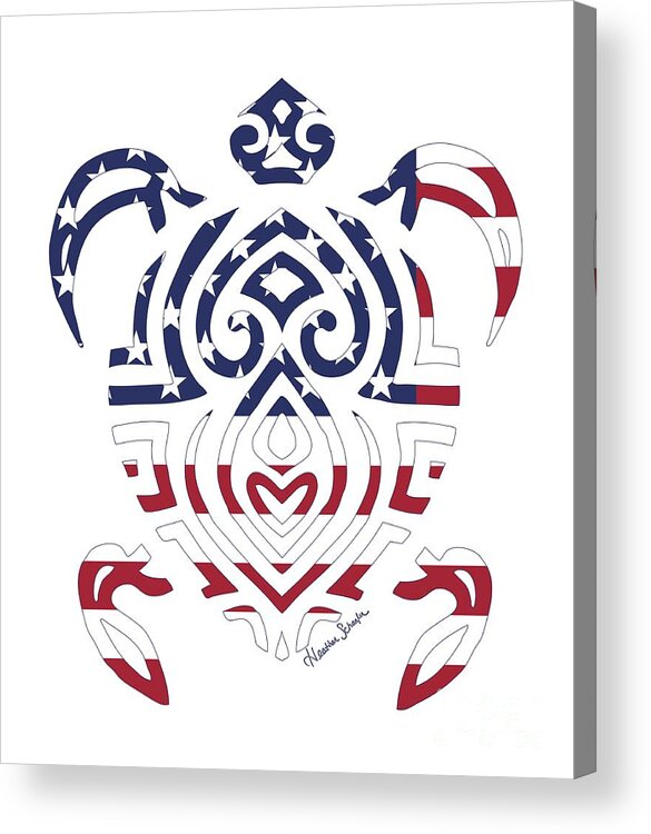 American Acrylic Print featuring the digital art Made in the USA Tribal Turtle by Heather Schaefer