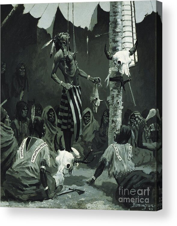 Mandan Acrylic Print featuring the painting Mandan Initiation Ceremony The Sundance by Frederic Remington