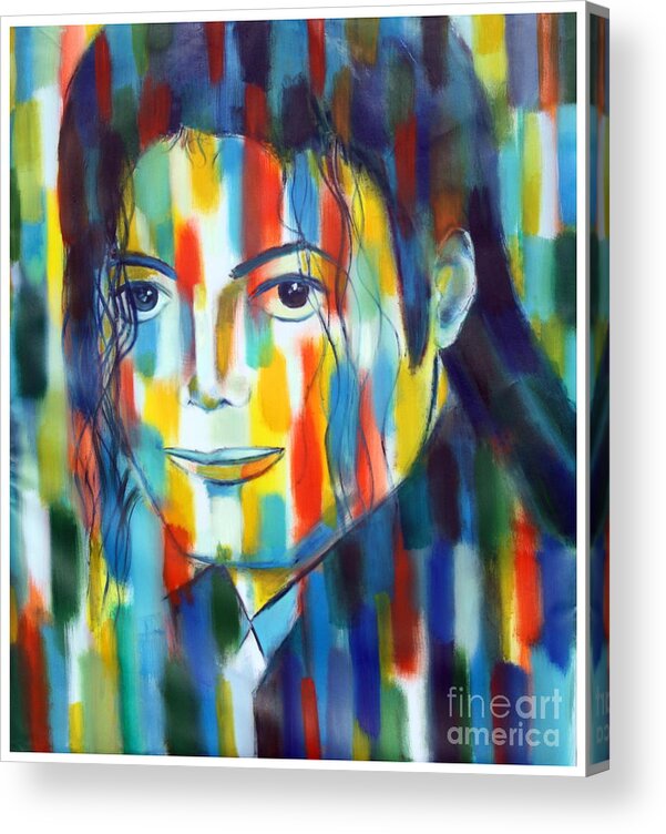 Micahel Jacson The King Of Pop Color Abstractexpressiopnism Tribute To The King Of Pop Acrylic Print featuring the painting Michael Jackson The Man In Color by Habib Ayat