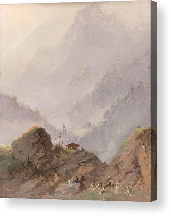 Nature Acrylic Print featuring the painting Mountain Landscape in Tirol with Chamois, Johannes Tavenraat, c. 1858 by Johannes Tavenraat