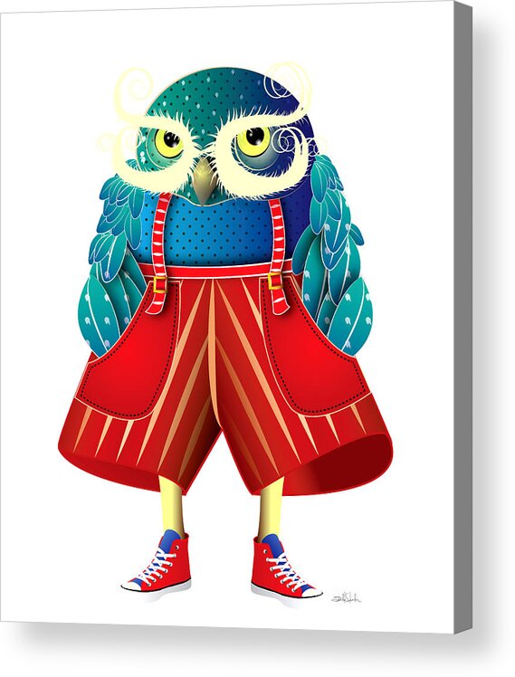 Owl Acrylic Print featuring the digital art My Owl Red Pants by Isabel Salvador