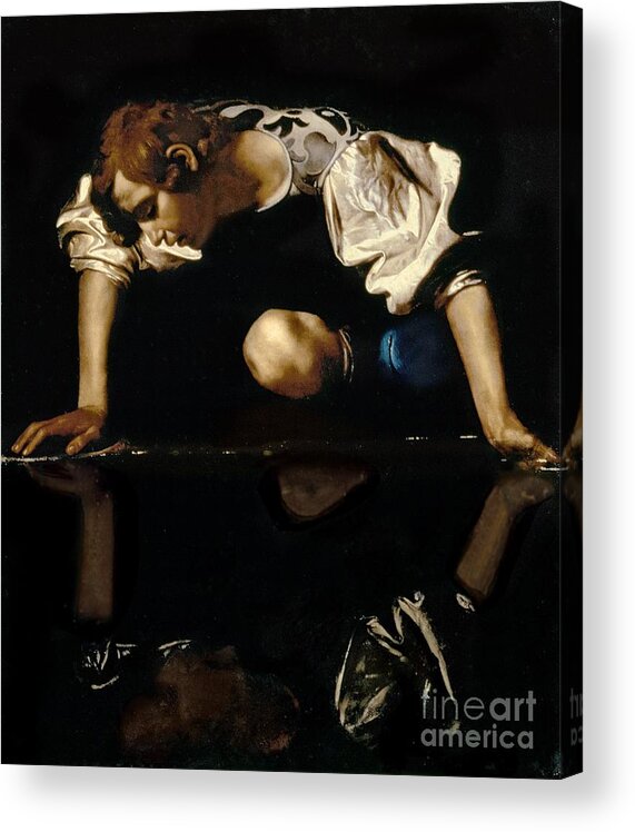 Narcissus Acrylic Print featuring the painting Narcissus by Caravaggio