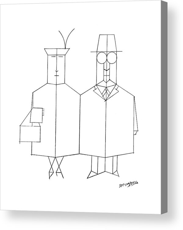 93014 Sst Saul Steinberg (man And Woman Acrylic Print featuring the drawing New Yorker March 30th, 1957 by Saul Steinberg