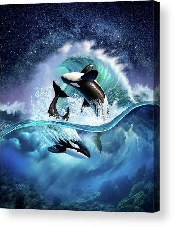 #faatoppicks Acrylic Print featuring the digital art Orca Wave by Jerry LoFaro