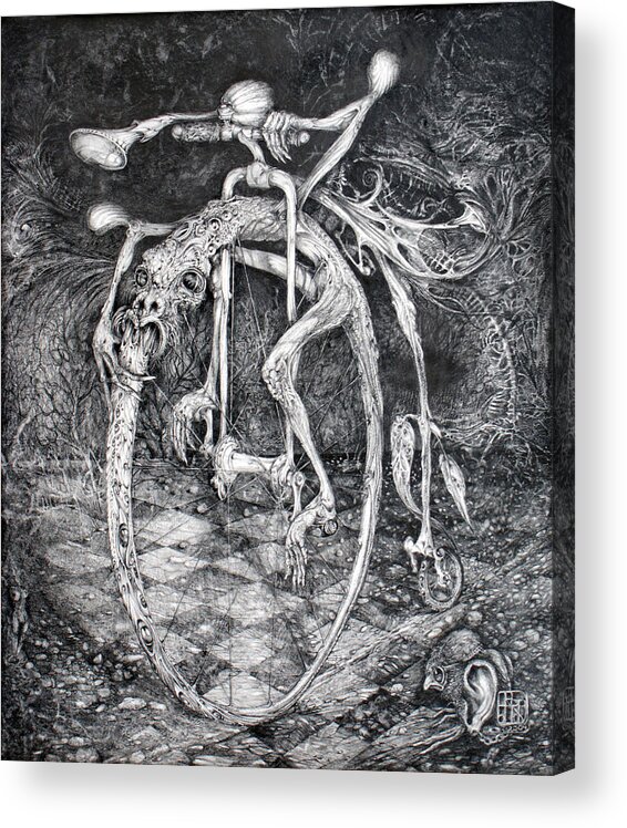 Ouroboros Acrylic Print featuring the drawing Ouroboros Perpetual Motion Machine by Otto Rapp