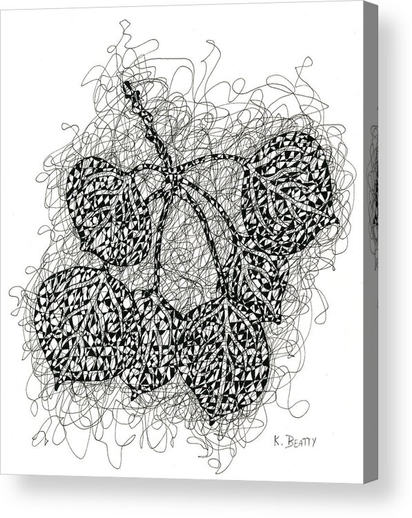 Pen Acrylic Print featuring the drawing Pen and Ink Drawing of Aspen Leaves by Karla Beatty