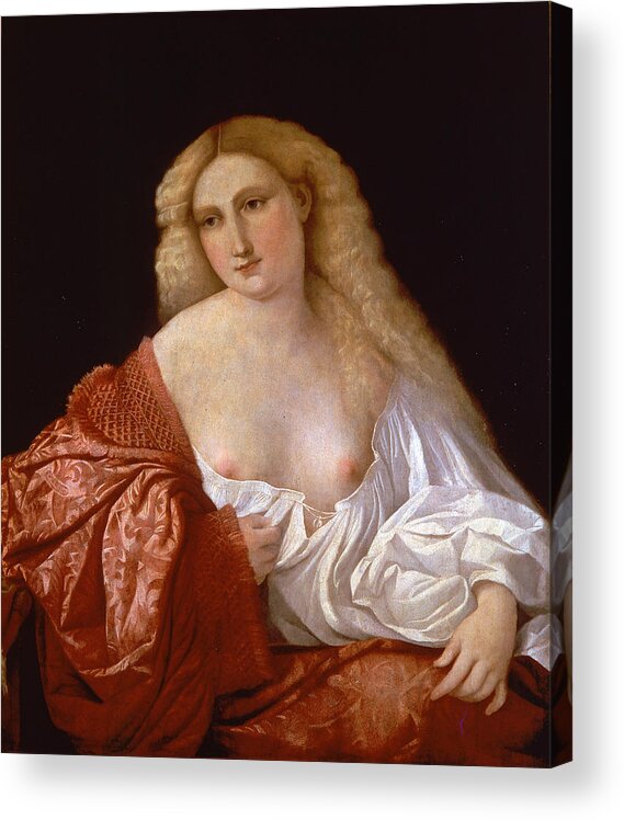 Palma Vecchio Acrylic Print featuring the painting Portrait of a Woman know as Portrait of a Courtsesan by Palma Vecchio