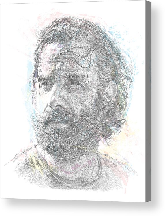 Chadlonius Acrylic Print featuring the digital art Rick Grimes Portrait by Chad Lonius