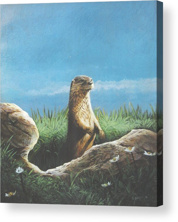 Wildlife Acrylic Print featuring the painting River Otter by Steve Greco