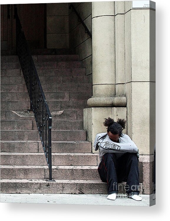 Woman On Steps Acrylic Print featuring the photograph Sometimes Just Pray by Joe Pratt