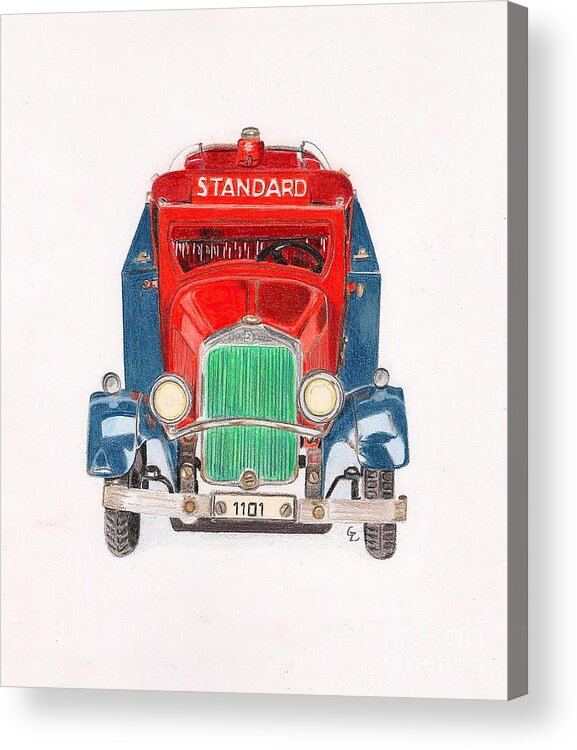 Drawing Acrylic Print featuring the drawing Standard Oil Tanker by Glenda Zuckerman