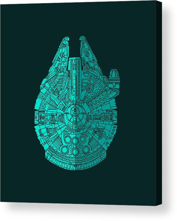 Millennium Acrylic Print featuring the mixed media Star Wars Art - Millennium Falcon - Blue 02 by Studio Grafiikka