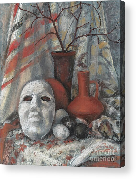 Soff Pastels Acrylic Print featuring the pastel Still life with the mask by Julia Khoroshikh