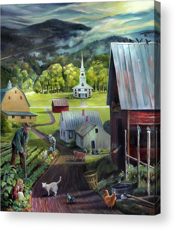 Barn Acrylic Print featuring the painting Summer on the Back Road in Vermont by Nancy Griswold