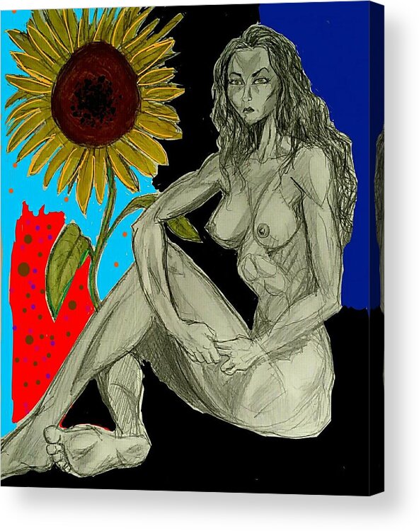 Sunflower Acrylic Print featuring the mixed media Sunflower by Mark Bradley