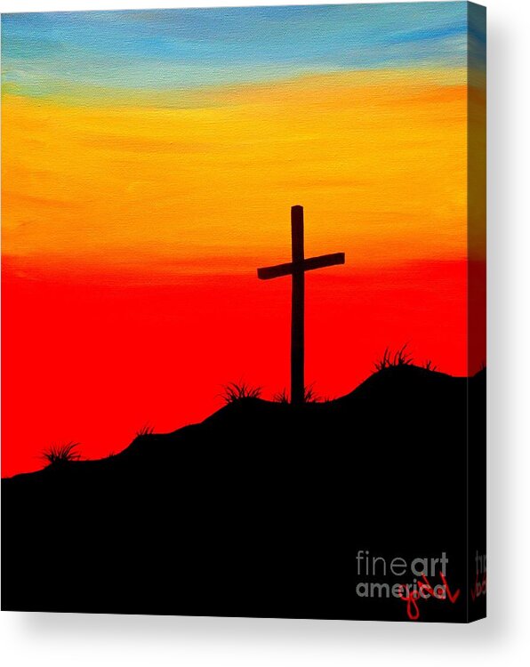 Cross Acrylic Print featuring the painting Sunset Cross by JoNeL Art