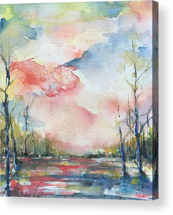 Clouds Acrylic Print featuring the painting Sunsets Grace On the River by Robin Miller-Bookhout