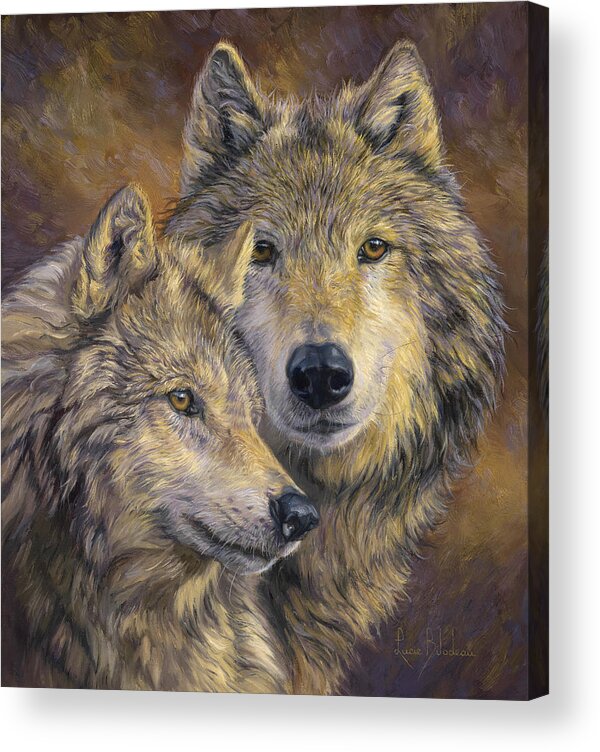 Wolf Acrylic Print featuring the painting The Bond by Lucie Bilodeau