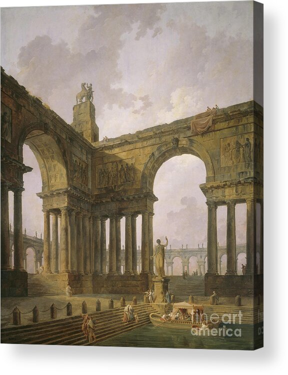 Landing Place Acrylic Print featuring the painting The Landing Place by Hubert Robert
