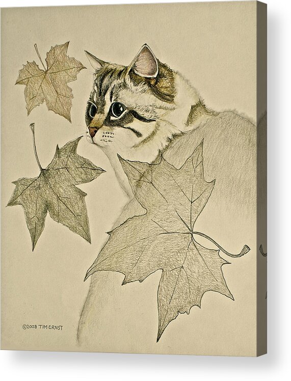 Cat Acrylic Print featuring the digital art the Leaf Cat by Tim Ernst