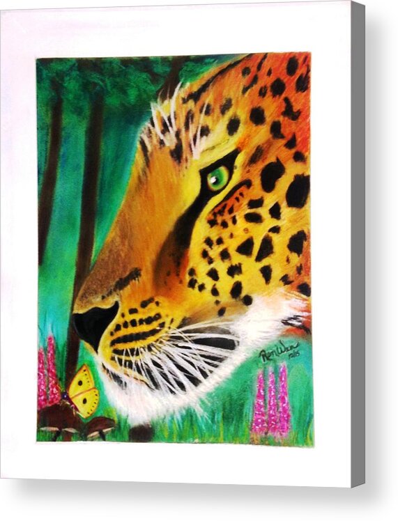 Leopard Acrylic Print featuring the painting The Leopard and the Butterfly by Renee Michelle Wenker