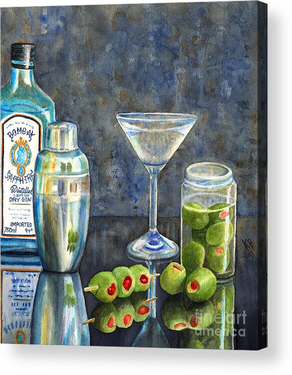 Gin Acrylic Print featuring the painting Too Many Doubles by Karen Fleschler