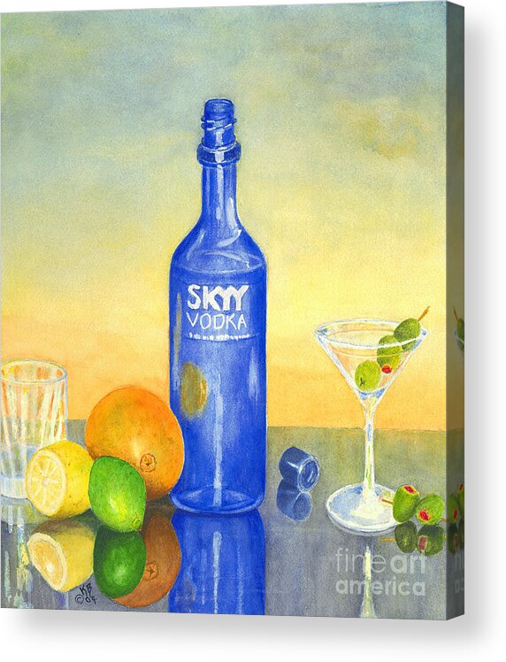 Vodka Acrylic Print featuring the painting Too Many Skies by Karen Fleschler