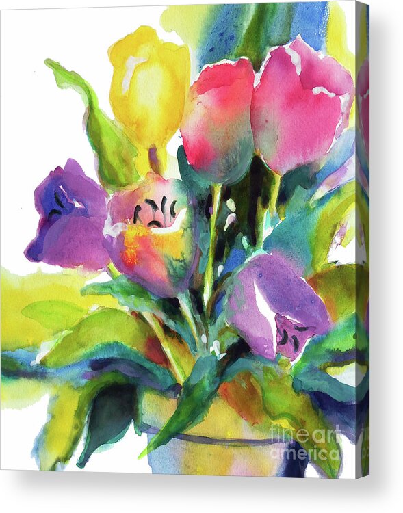 Painting Acrylic Print featuring the painting Tulip Pot by Kathy Braud
