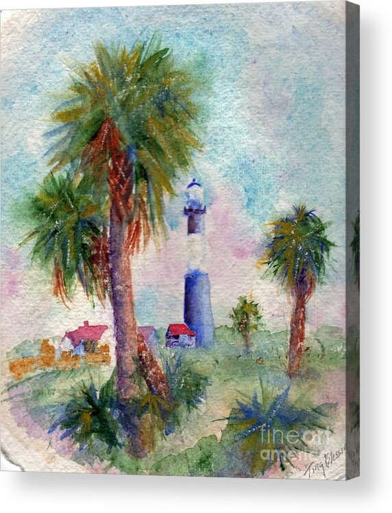 Tybee Acrylic Print featuring the painting Tybee Lighthouse and Palms by Doris Blessington