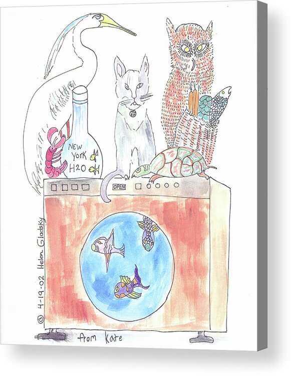 Heron Acrylic Print featuring the painting Washing Machine Friends by Helen Holden-Gladsky