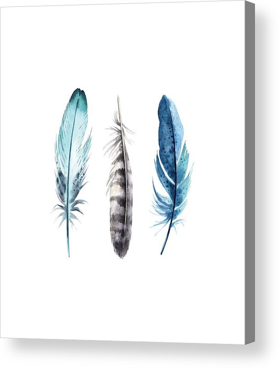 Watercolor+feathers Acrylic Print featuring the digital art Watercolor Feathers by Jaime Friedman