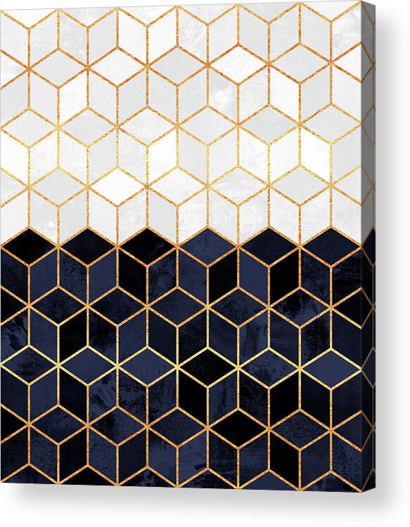 Graphic Acrylic Print featuring the digital art White and navy cubes by Elisabeth Fredriksson