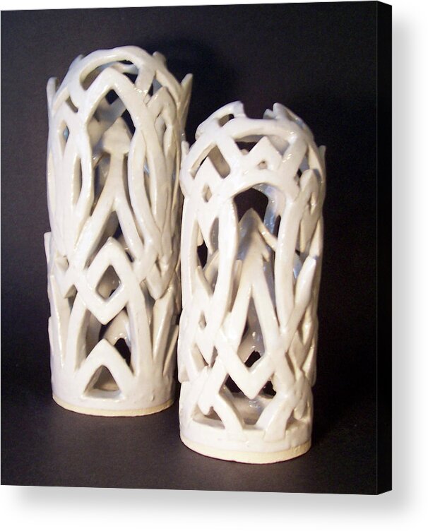 Clay Acrylic Print featuring the sculpture White Interlaced Sculptures by Carolyn Coffey Wallace