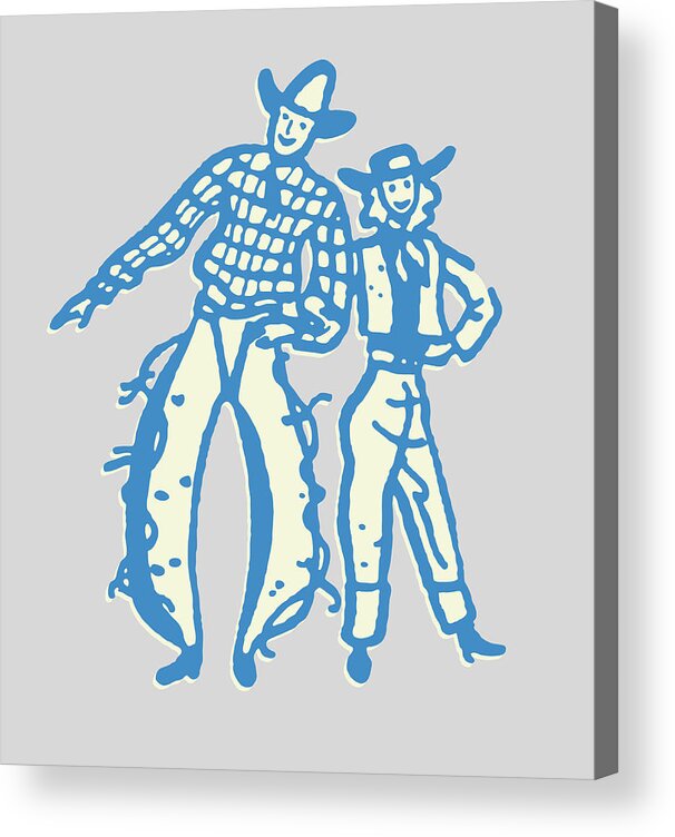Accessories Acrylic Print featuring the drawing Man and Woman in Western Wear #1 by CSA Images