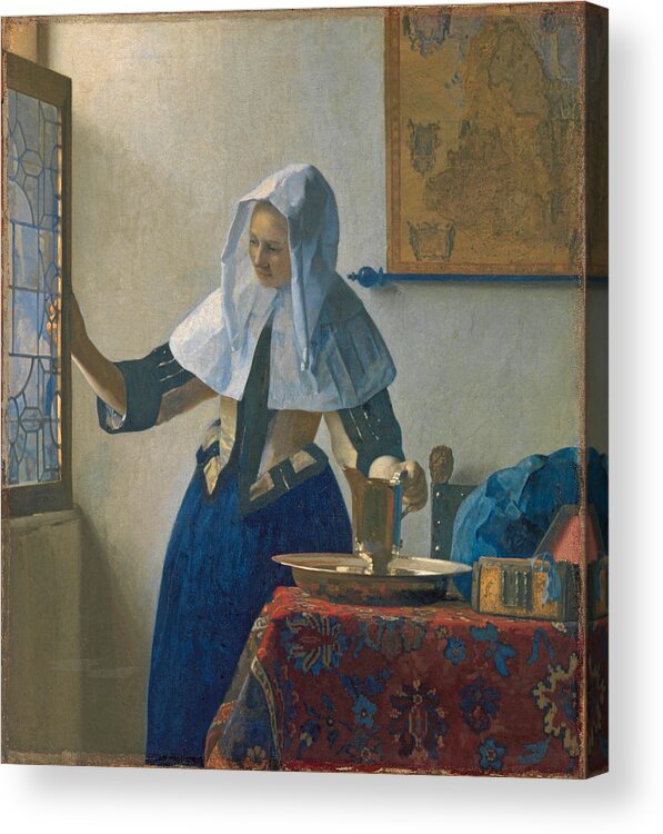 Johannes Vermeer Acrylic Print featuring the painting Young Woman with a Water Pitcher #16 by Johannes Vermeer