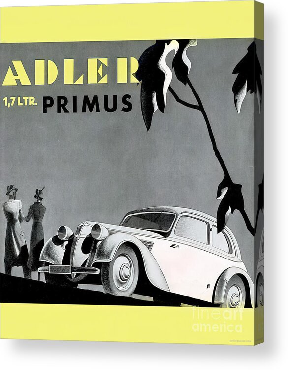 Vintage Acrylic Print featuring the mixed media 1930s Advertisement For Adler 1.7 Litre Primus Vehicle by Retrographs